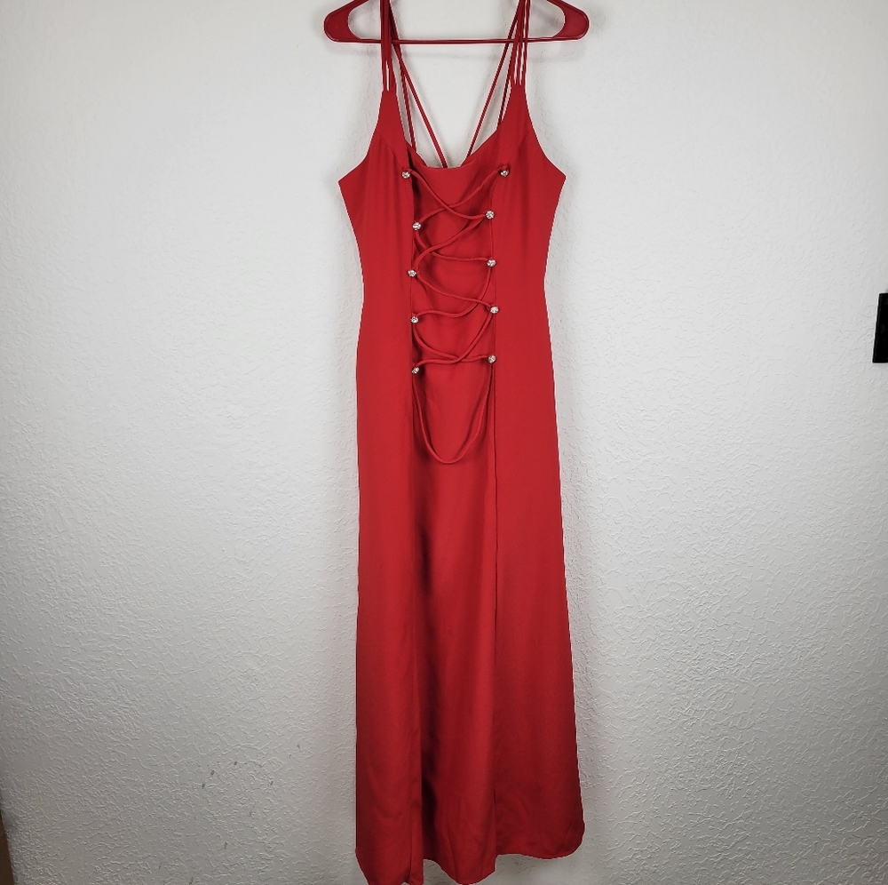 Vintage 90's Designer Daniella Red Sequin Floor Length Formal Prom Dress Size 10